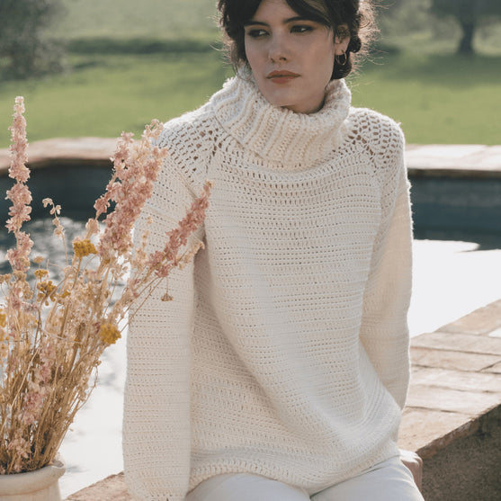 6183-40 Maglione raglan all'uncinetto a collo alto
2