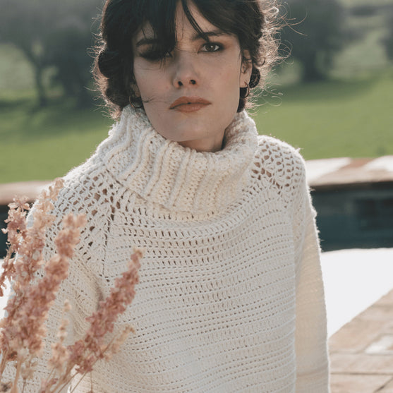 6183-40 Maglione raglan all'uncinetto a collo alto
3