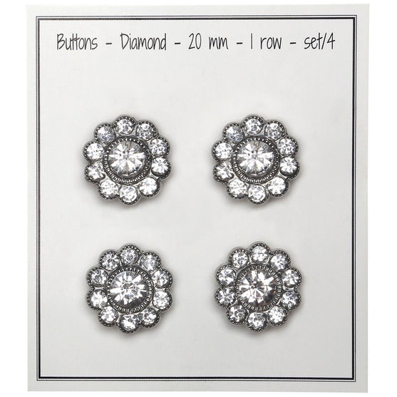 Bottoni Bling - Pietre grandi - Argentato - 4 pz. - Go Handmade
3