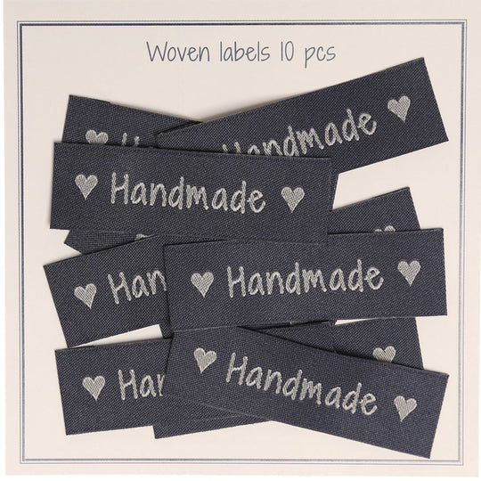 10 Etichette - Handmade - Nero con cuori - Go Handmade
