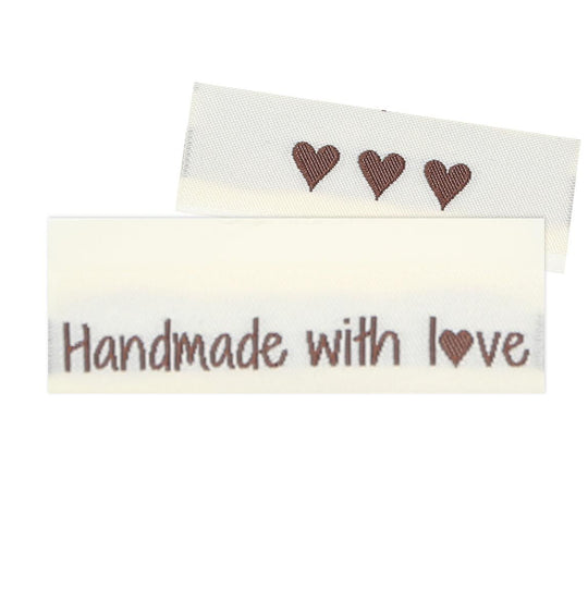 10 Etichette - Handmade with love - 3 cuori - Go Handmade